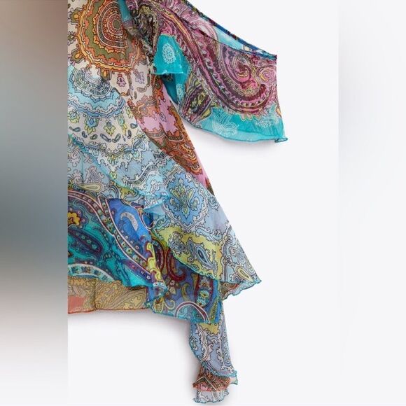 ZARA RUFFLED PATCHWORK TOP - Picture 9 of 9